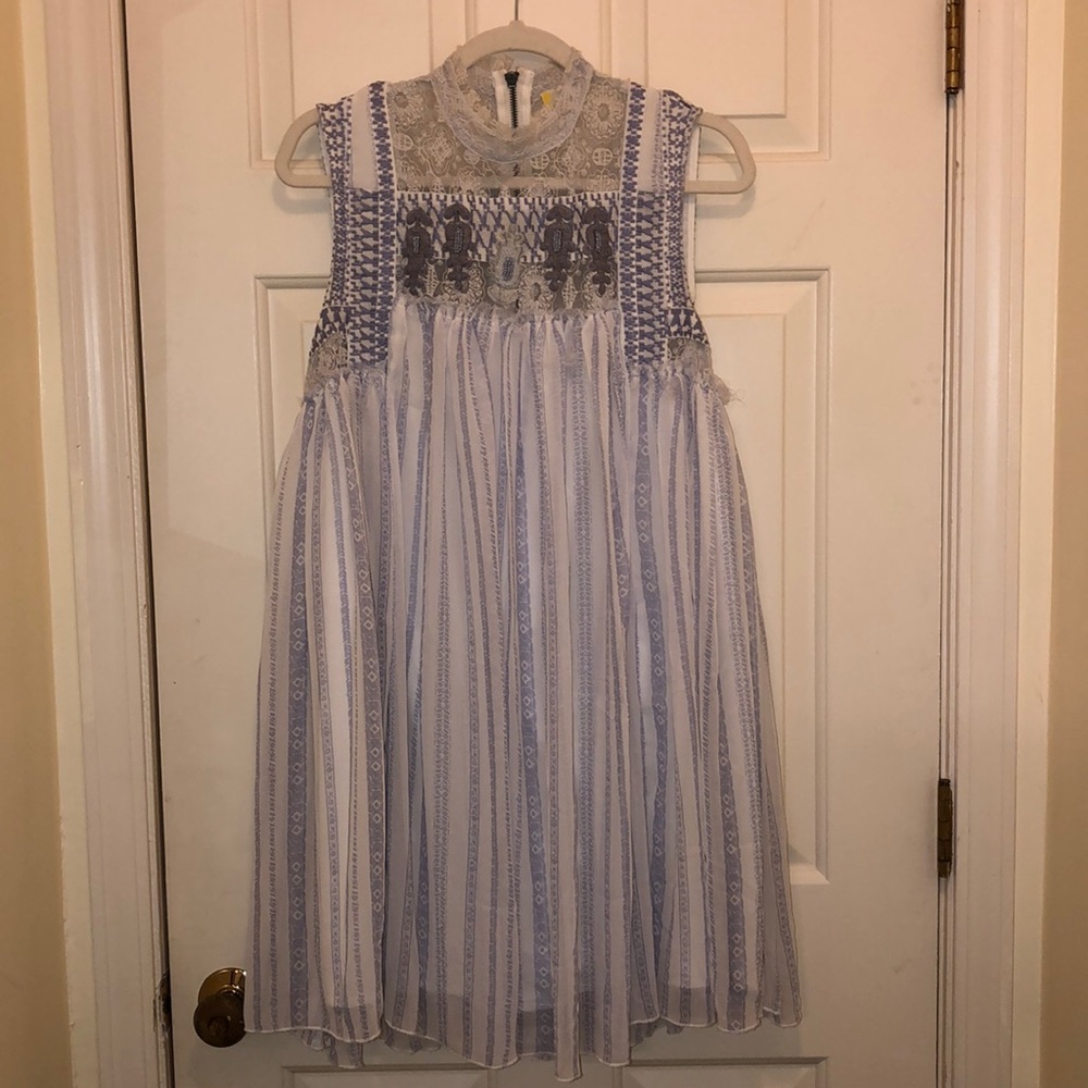 Free People Lavender and White Embroidered dress